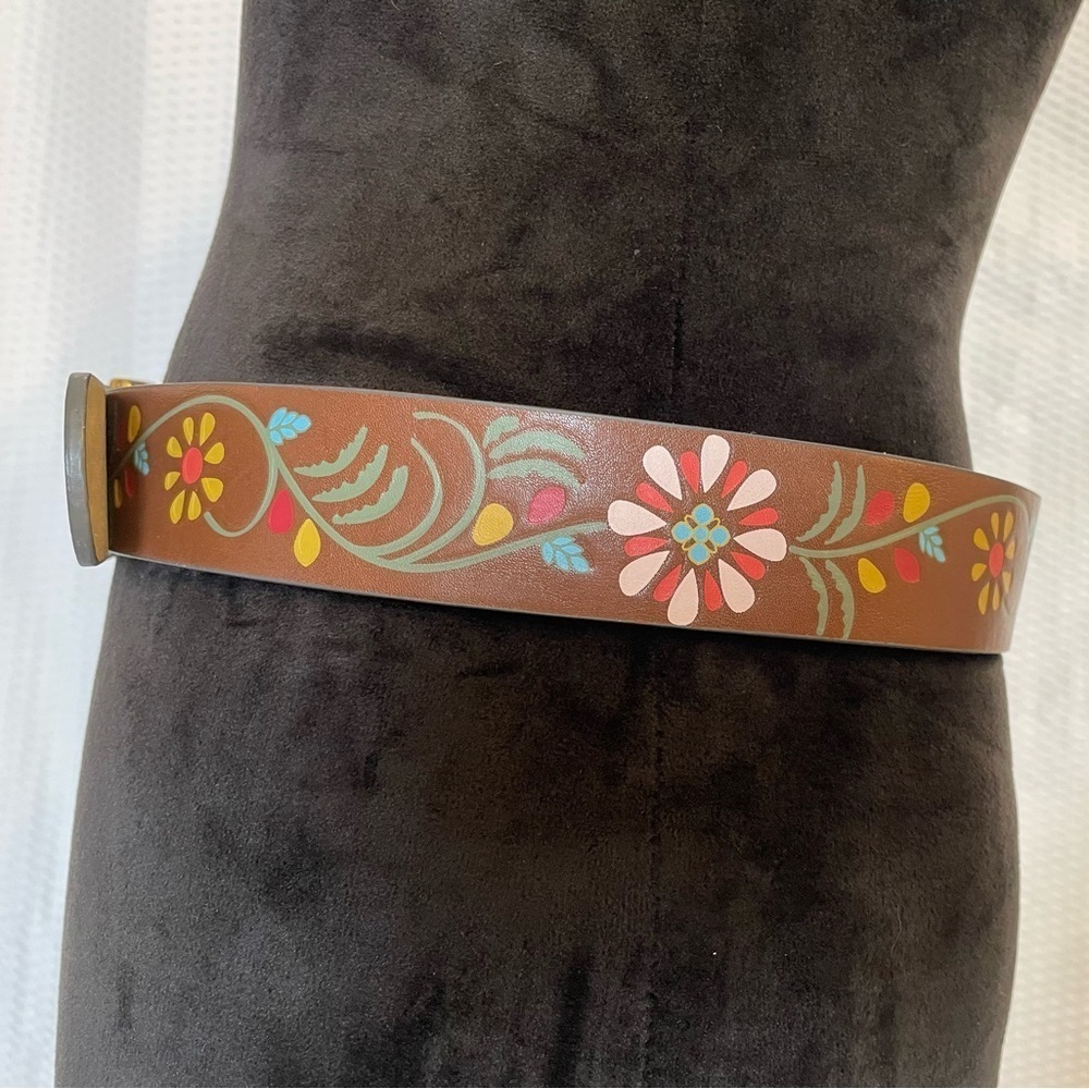 Brown Colorful Floral Print 1 1/2” Belt Size S/M - Picture 4 of 7